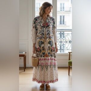 NWOT Khaadi Floral Tiered Cotton-Blend Maxi Dress. Size XS can fit up to a S.